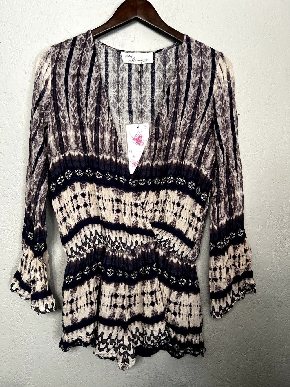 NEW! Vintage Havana Romper Tie Dye V Neck Long Sleeve - M